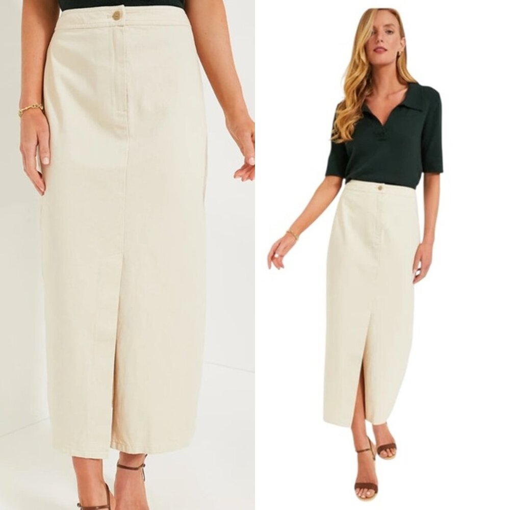 Ecru Denim Midi Skirt Tuckernuck Lia Skirt Front Slit NWT Size 4 - Picture 2 of 12